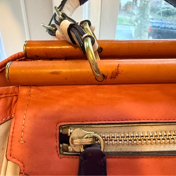 COACH | Louisa Satchel (2011) #19276, Beige and Coral Color Block - Picture 6 of 17